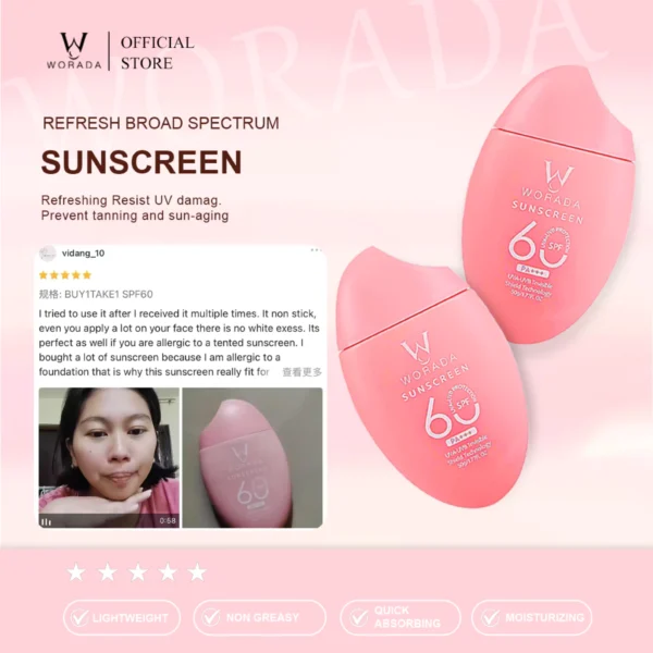 WORADA Sunscreen Buy1Take1 SPF60+++ Sunblock Whitening Cream Waterproof Long-lasting Face Body Skin - Image 6
